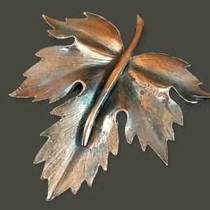 Vintage Copper Metal Leaf Brooch Pin